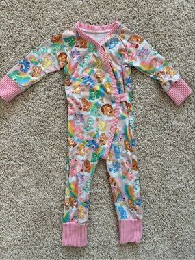 Handmade Girls Pink Care Bears Rainbow Print Wrap Romper